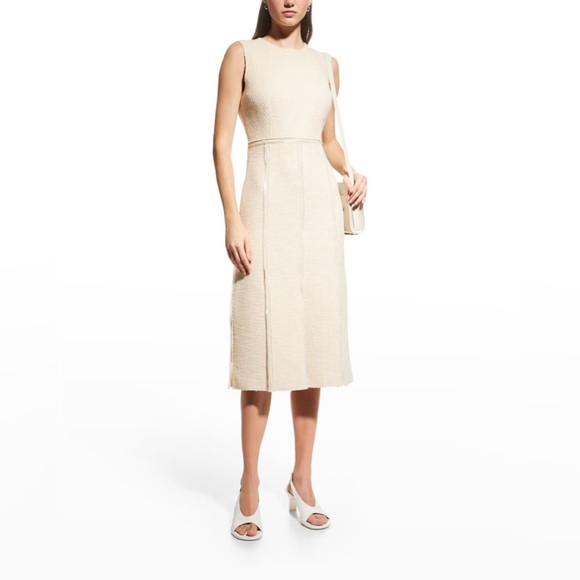St. John Evening New Shimmer Tweed Sleeveless Panel Midi Dress In Ecru Multi 10